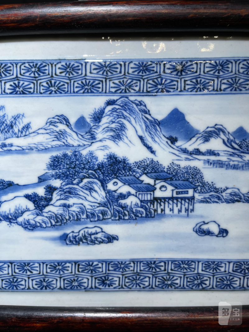 清乾隆 青花山水人物纹挂屏一对 - 图4